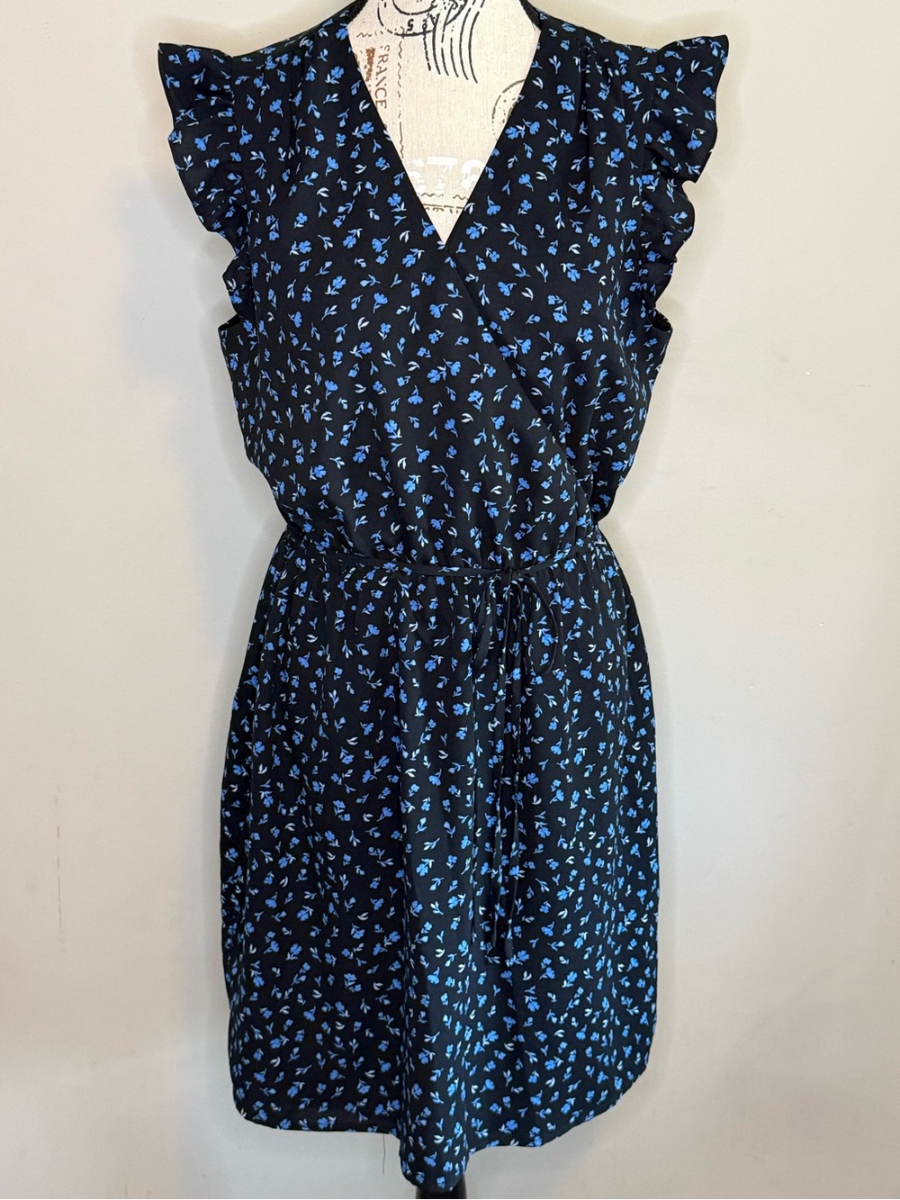 NWOT - 41 Hawthorn Black Dress with Blue Floral Print - Size L
